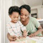 Mother and child following a daily routine