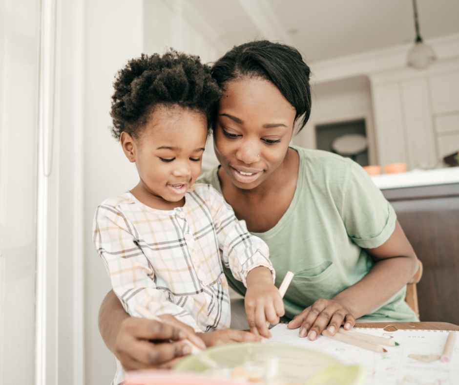 Mother and child following a daily routine